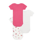 Petit Bateau - 3-pak Kortærmet Body - Lyserød & Kirsebær