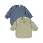 Konges Sløjd - Dinner Bib with Sleeves 2-pack - Tea Stripe/Flint Stone