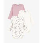 Petit Bateau - L/S 3-pak - Hvid, Pink Strib & Hvid Blomster