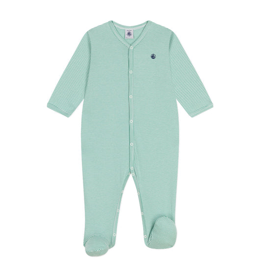 Petit Bateau - Heldragt med fødder - Grøn Stribet