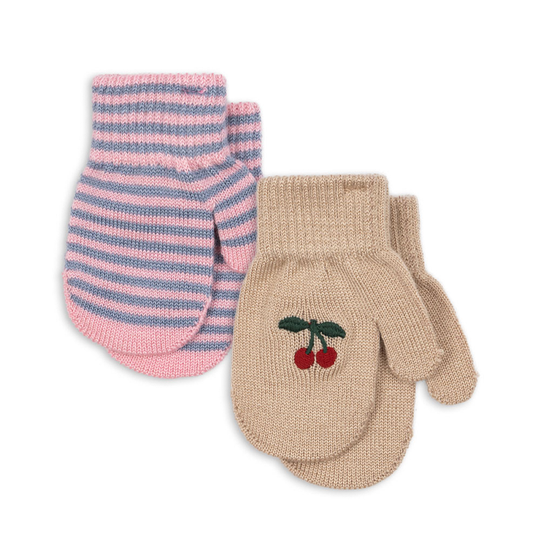 Konges Sløjd - 2 Pack Frill Mittens - Cherry / Stripe