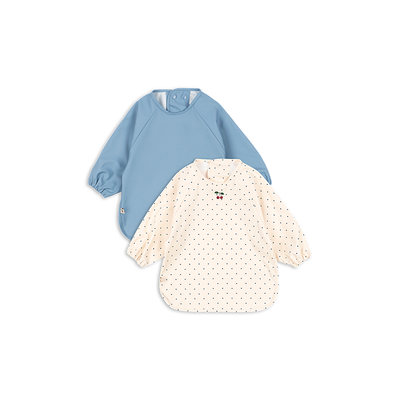 Konges Sløjd - Dinner Bib with Sleeves 2-pack - Navy Dot/Rain Washed