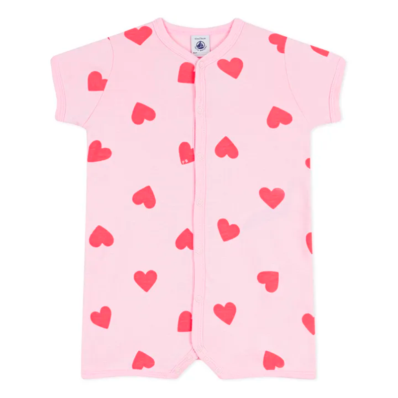 Petit Bateau - Heldragt Kort - Heart Print Pink/Rosa