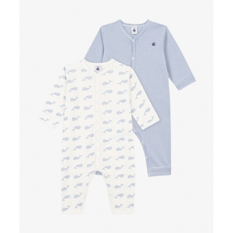 Petit Bateau - Heldragt m. Strib 2. Pack - Hval & Strib Blå