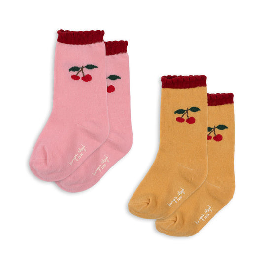 Konges Sløjd - 2-pak Jaquard Frill Strømper - Cherry