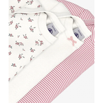 Petit Bateau - L/S 3-pak - Hvid, Pink Strib & Hvid Blomster