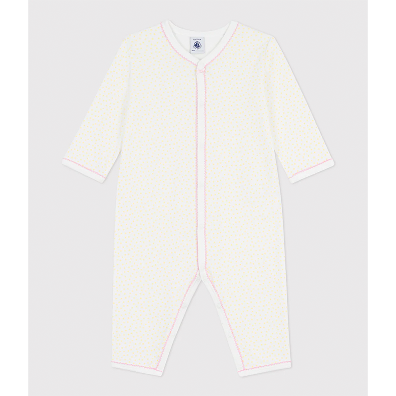 Petit Bateau - Heldragt - Pyjamas uden fødder med gule prikker/lyserød blonde - Popcorn