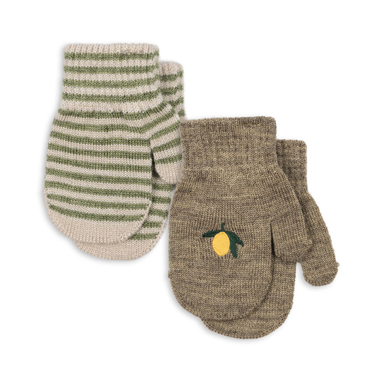 Konges Sløjd - 2 Pack Frill Mittens - Lemon / Stripe